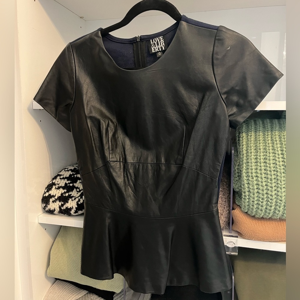 Black Faux Leather Peplum Top